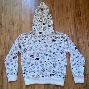 Wonder Nation Playful Whimsical Doodle Print Unisex Pullover Hoodie Sz M(7/8)